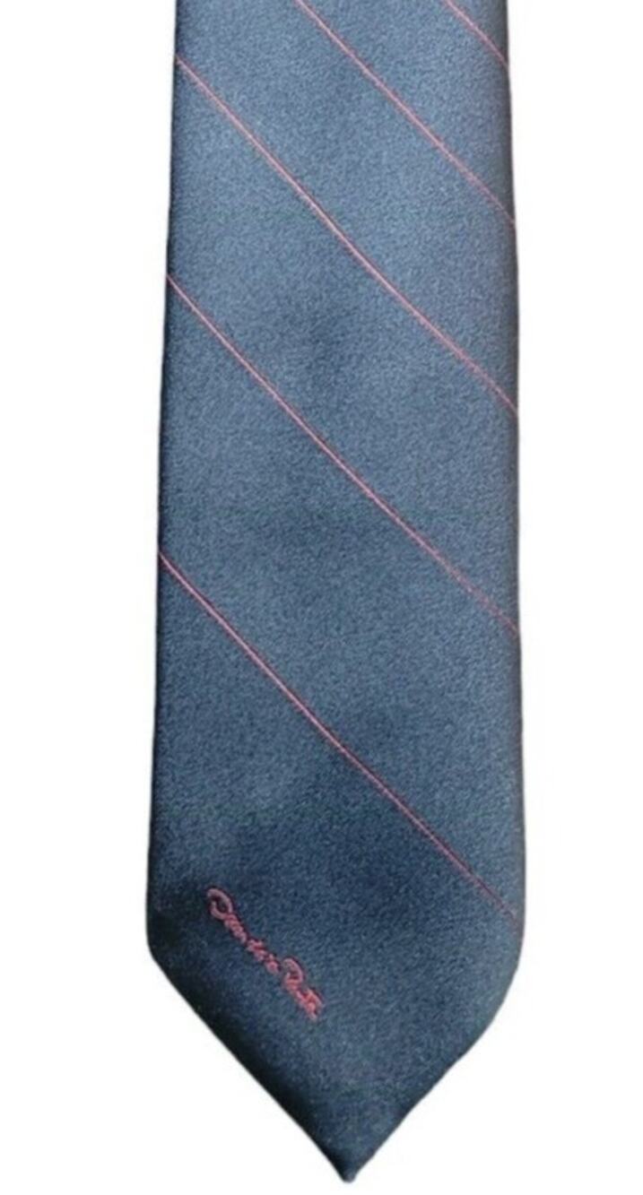 Vintage Oscar de la Renta Silk Blend Navy Regimental Red Stripes 57x3”